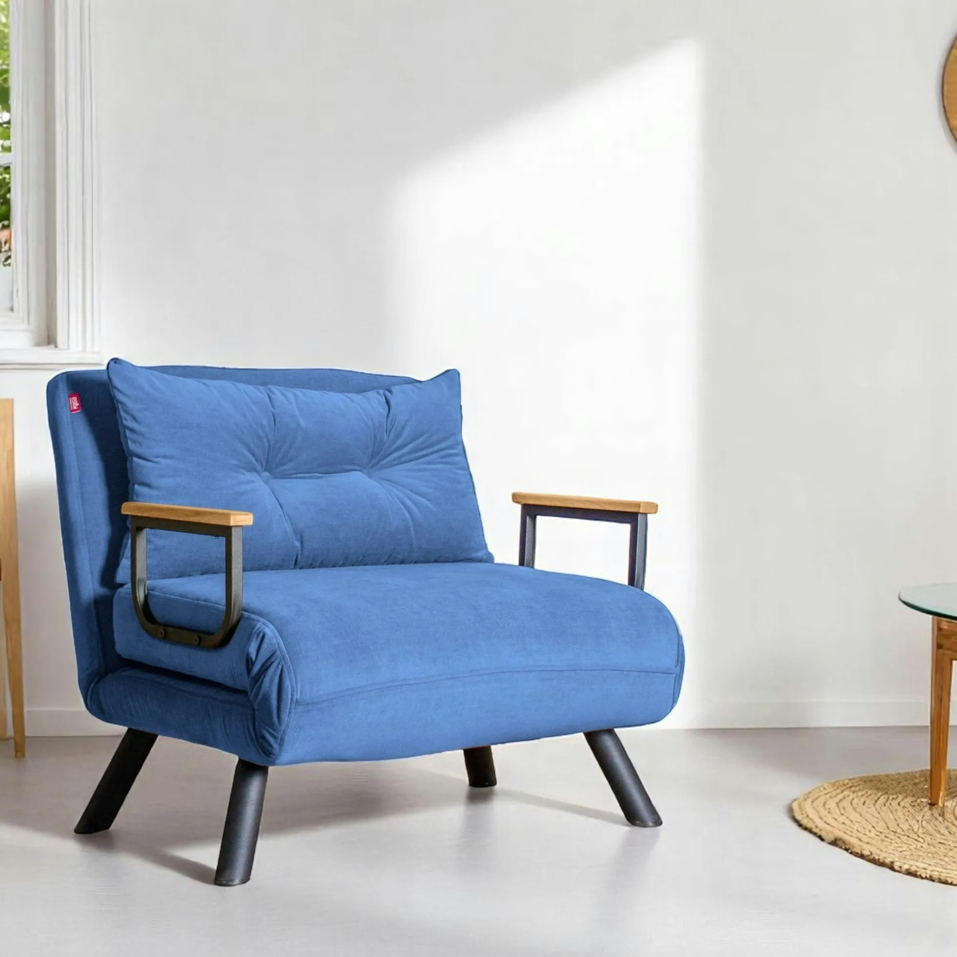 Fauteuil convertible bleu - coussin assorti MODI