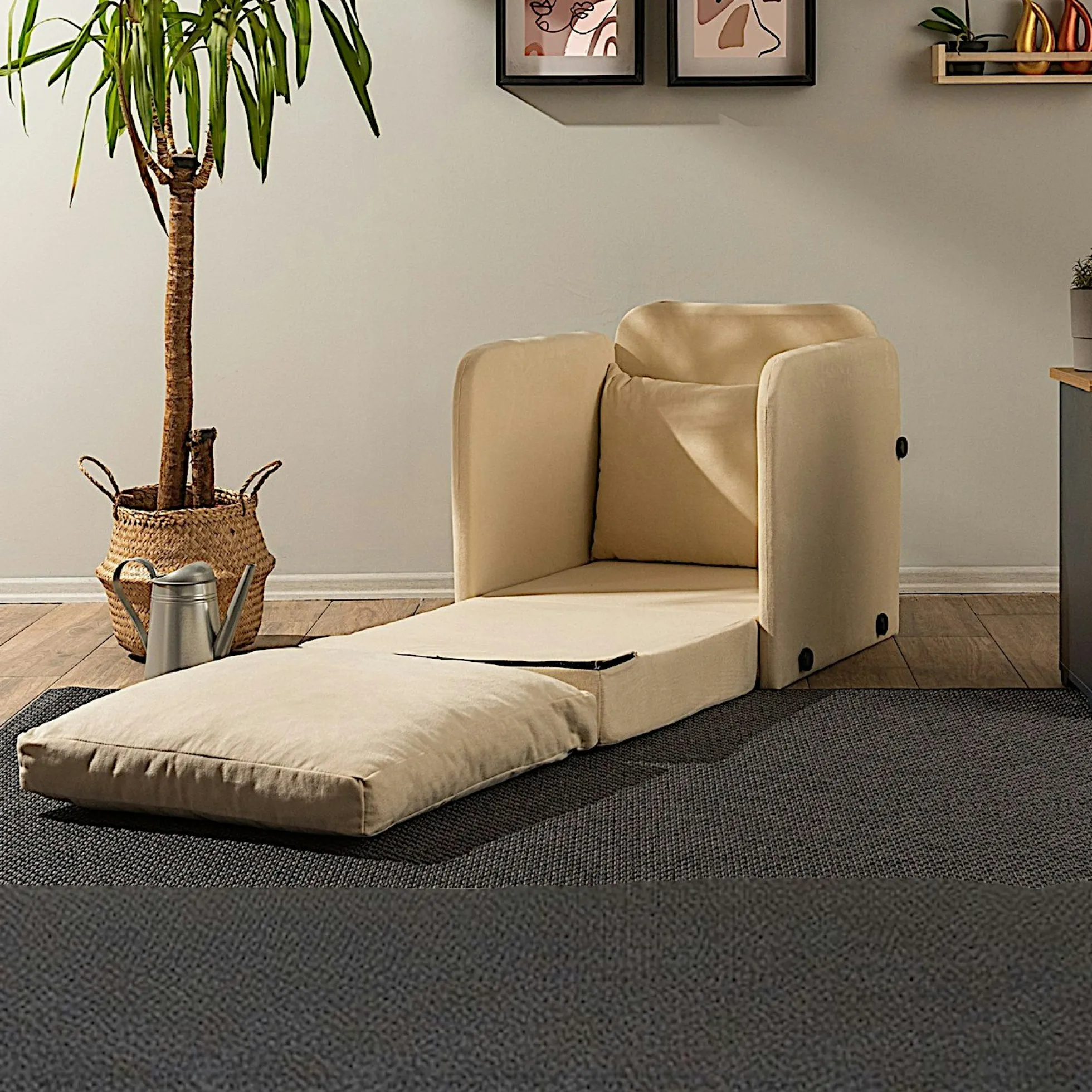 Fauteuil convertible écru 1 place couchage 200 cm ORURO