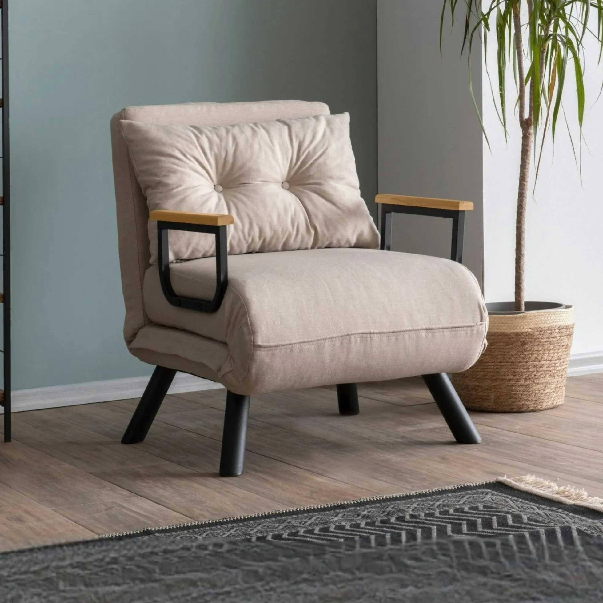 Fauteuil convertible écru 1 place couchage 175 cm MODI