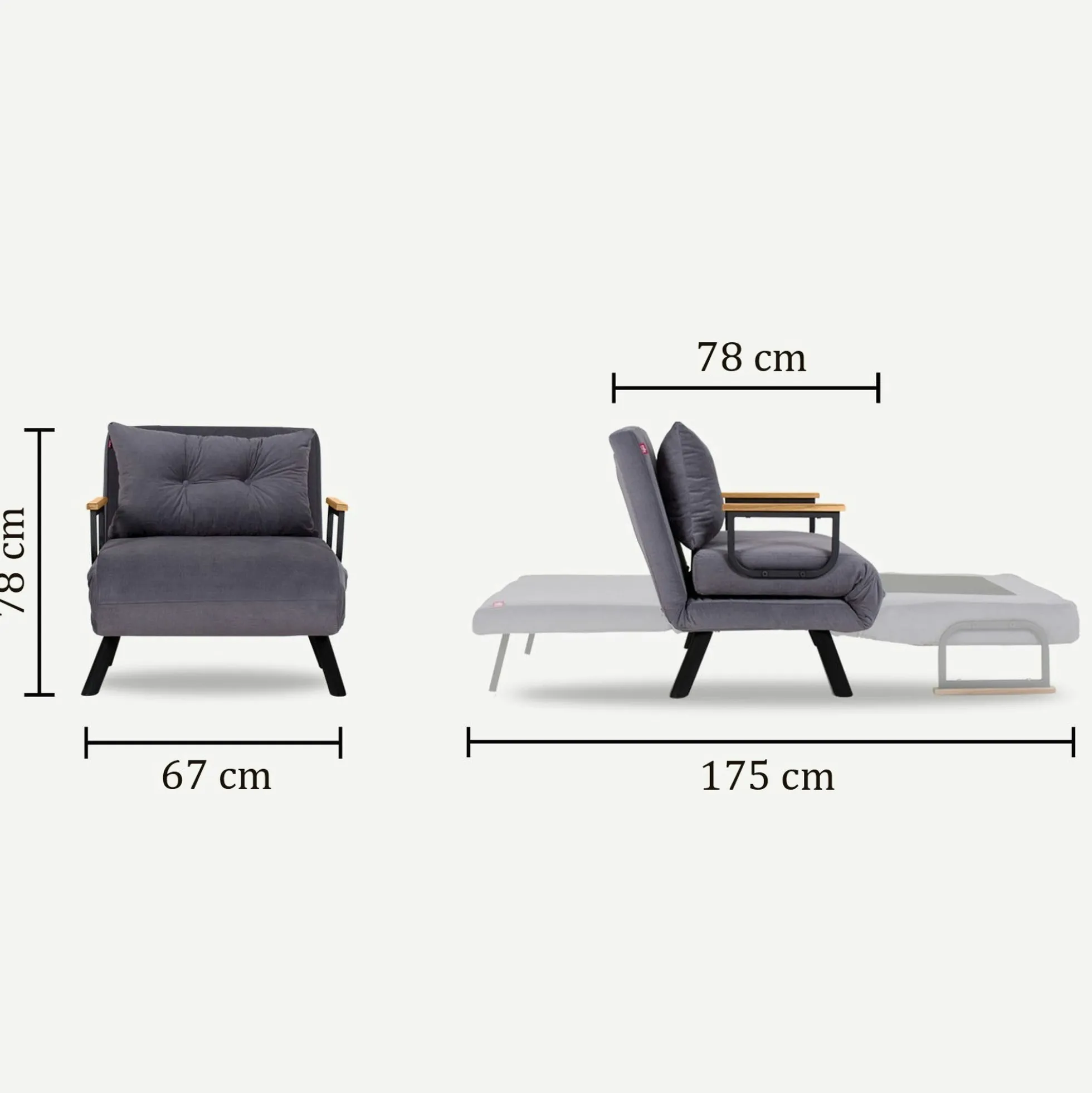 Fauteuil convertible écru 1 place couchage 175 cm MODI