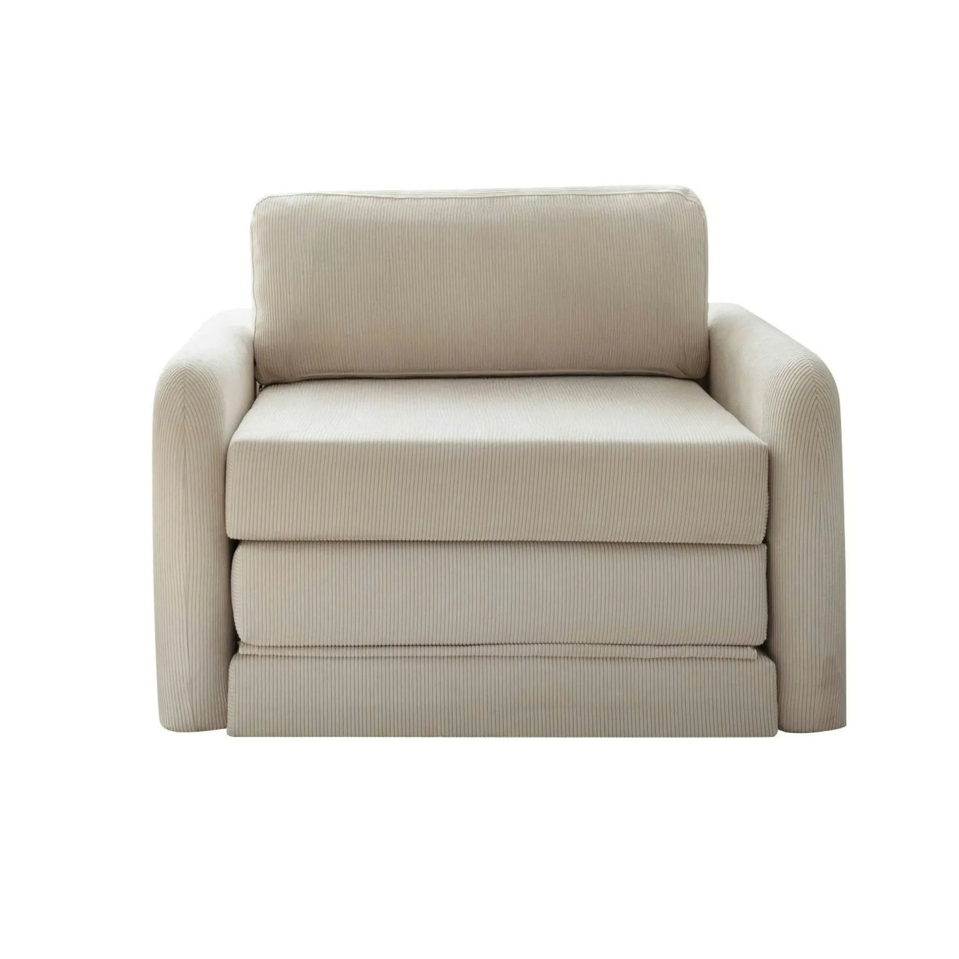 Fauteuil convertible écru velours côtelé, 1 place QUITO