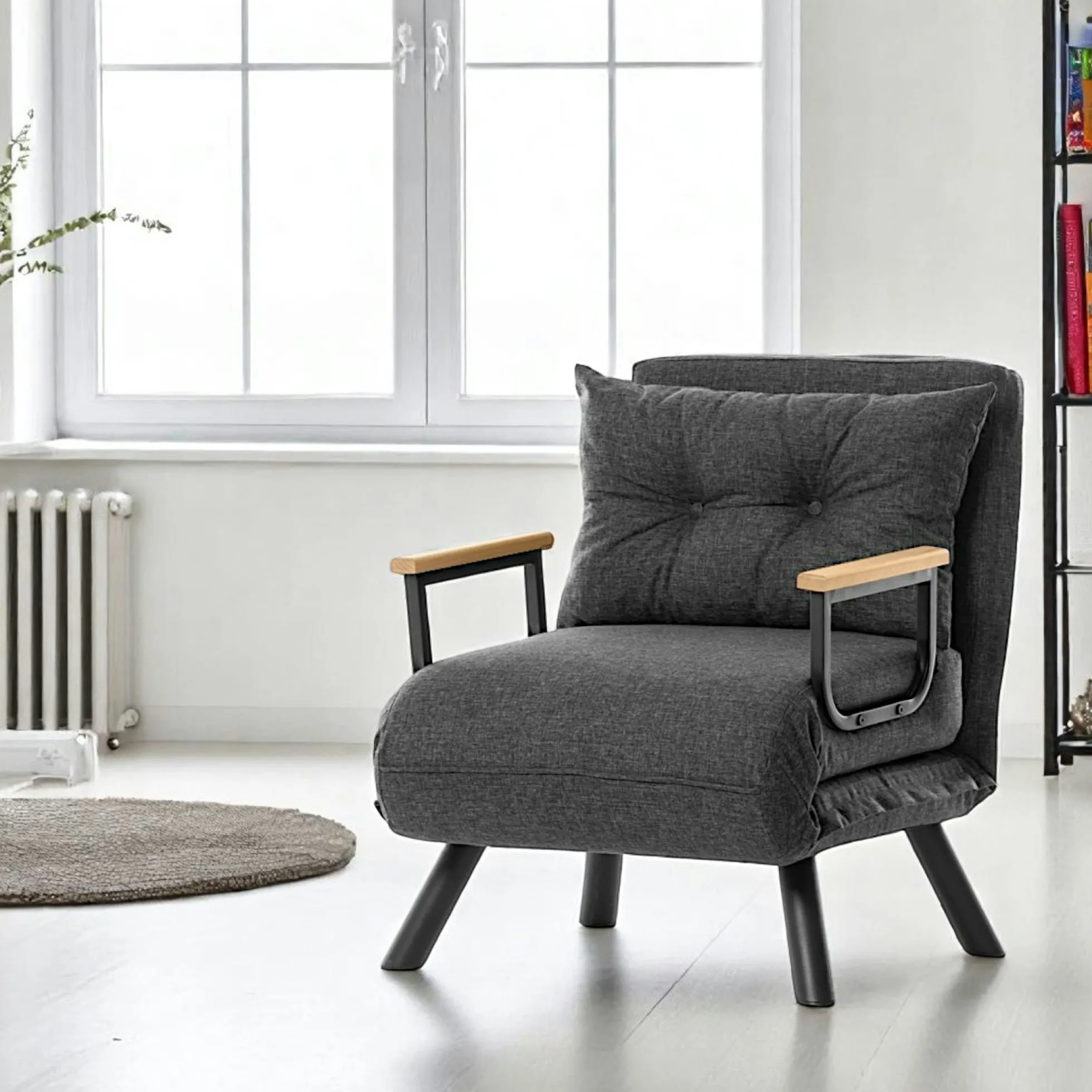 Fauteuil convertible gris foncé - coussin assorti MODI