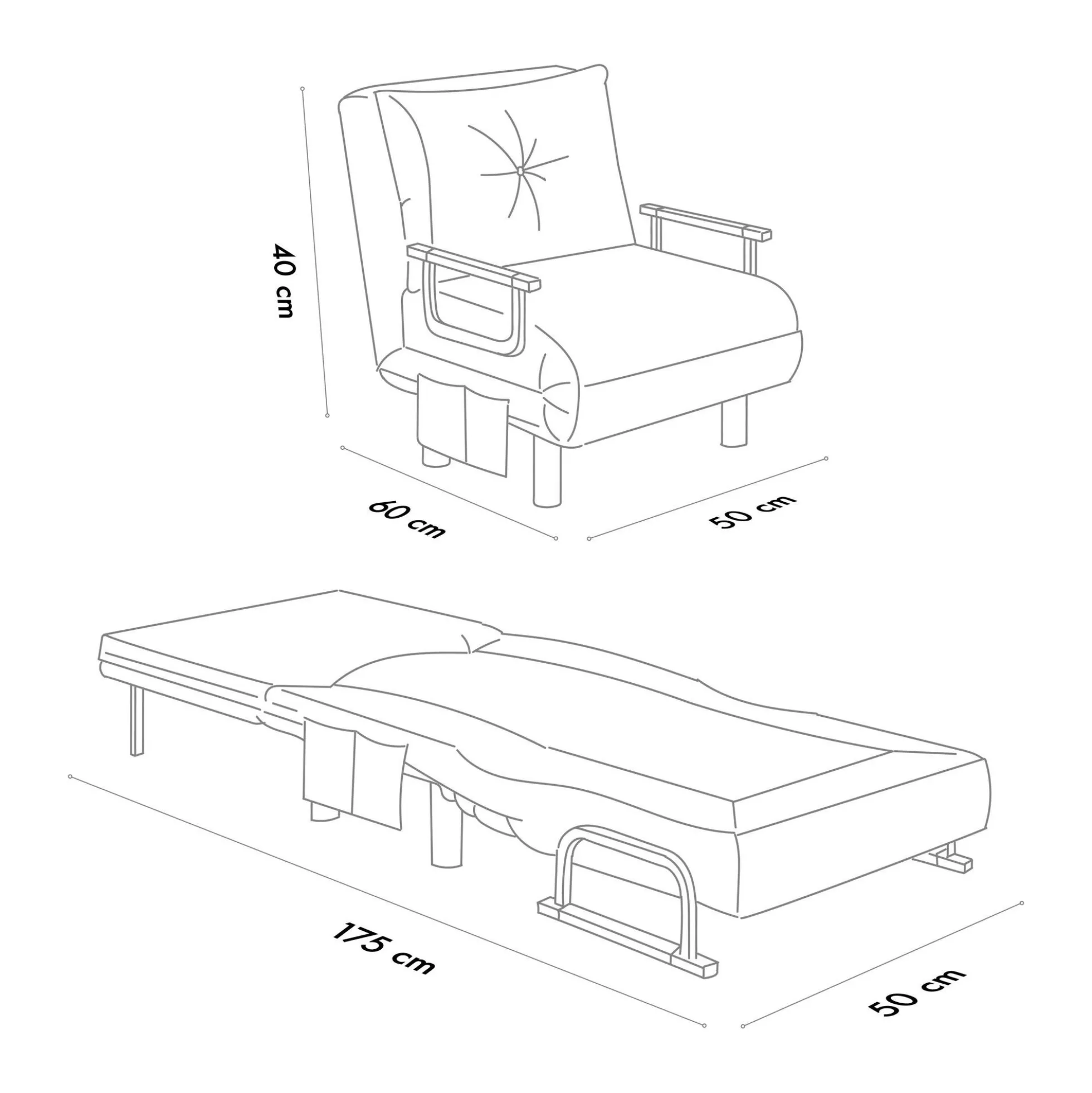 Fauteuil convertible gris inclinaison réglable 175 cm IBARRA