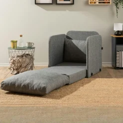 Fauteuil convertible gris lin 1 place couchage 200 cm ORURO
