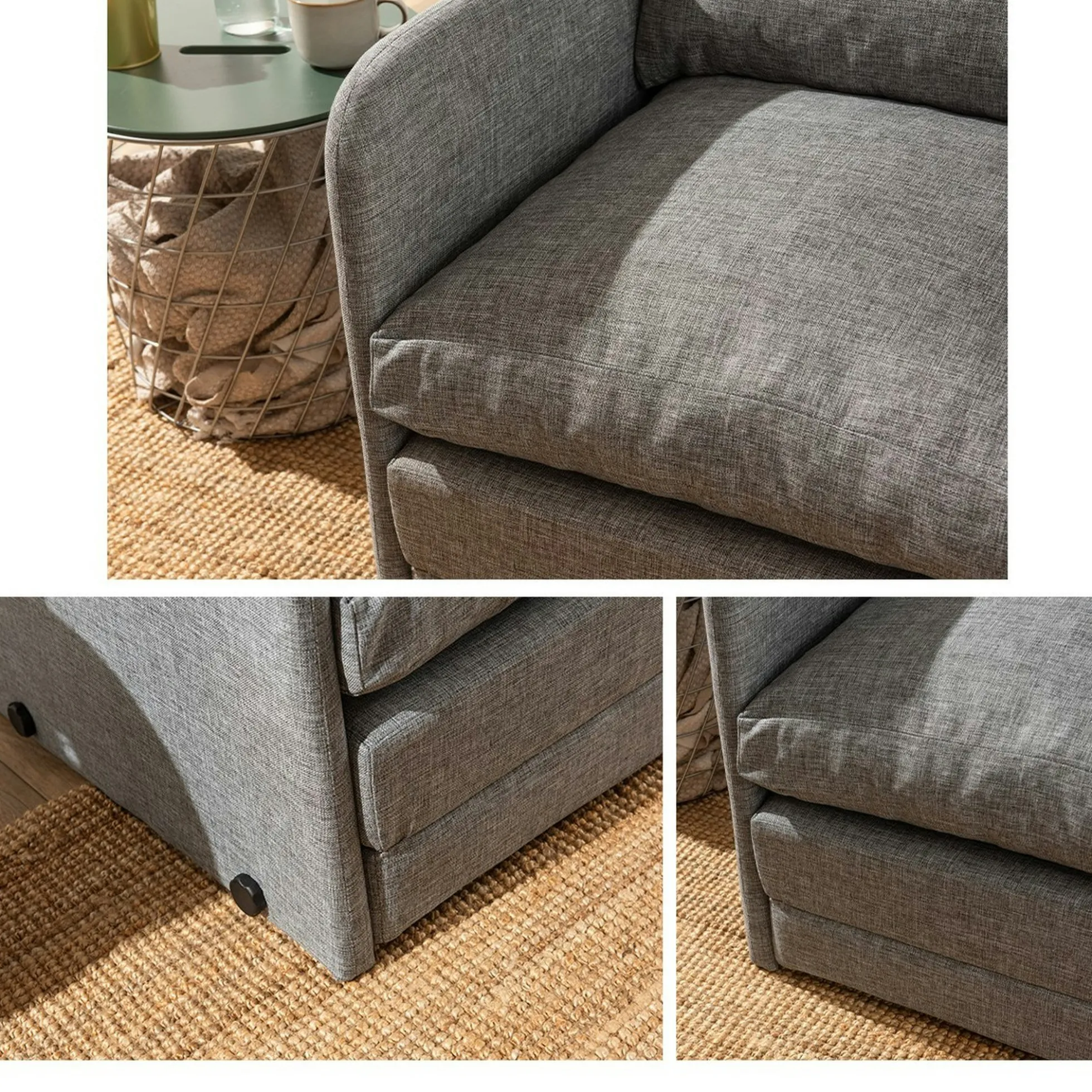 Fauteuil convertible gris lin 1 place couchage 200 cm ORURO