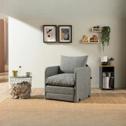 Fauteuil convertible gris lin 1 place couchage 200 cm ORURO