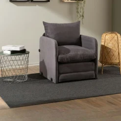 Fauteuil convertible gris velours couchage 200 cm ORURO
