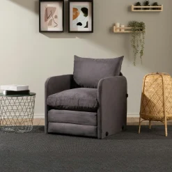 Fauteuil convertible gris velours couchage 200 cm ORURO