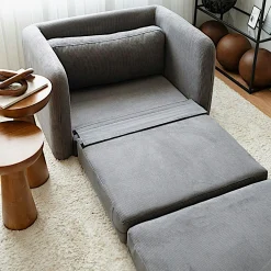 Fauteuil convertible gris velours côtelé, 1 place QUITO