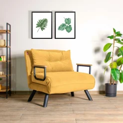 Fauteuil convertible moutarde - coussin assorti MODI