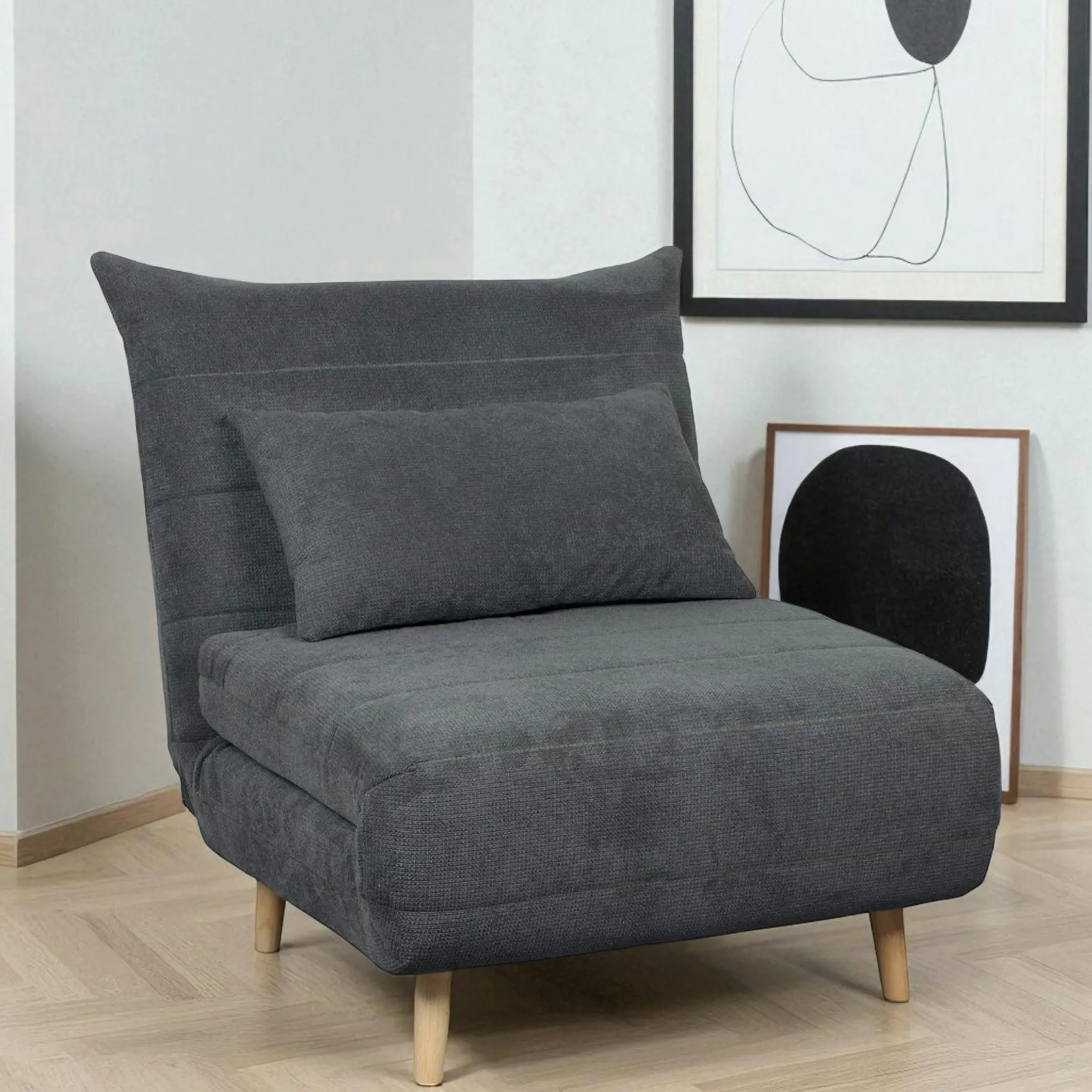 Fauteuil convertible 1 place gris - coussin inclus PALAU