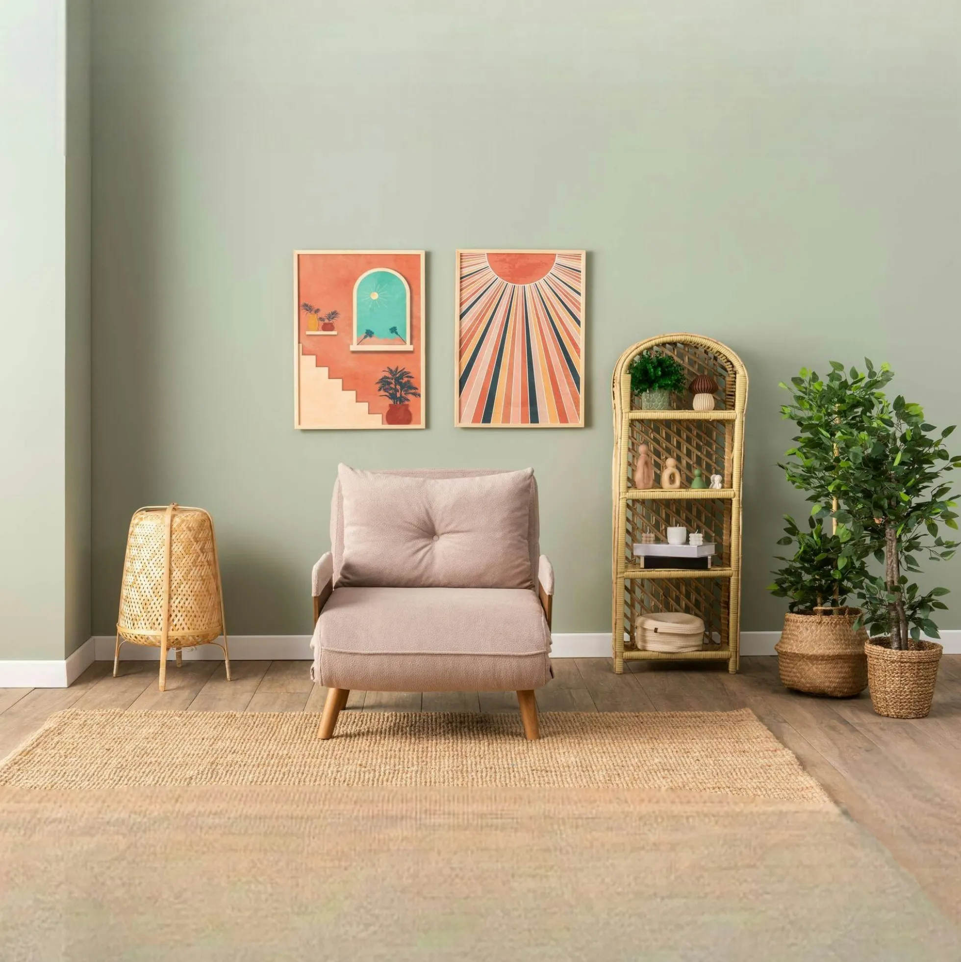 Fauteuil convertible rose poudré 1 place couchage 190 cm LOJA