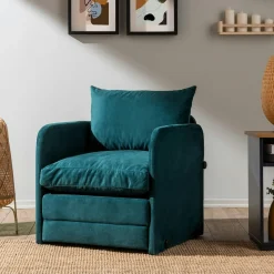 Fauteuil convertible velours bleu lagon couchage 200 cm ORURO