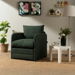 Fauteuil convertible vert foncé lin couchage 200 cm ORURO