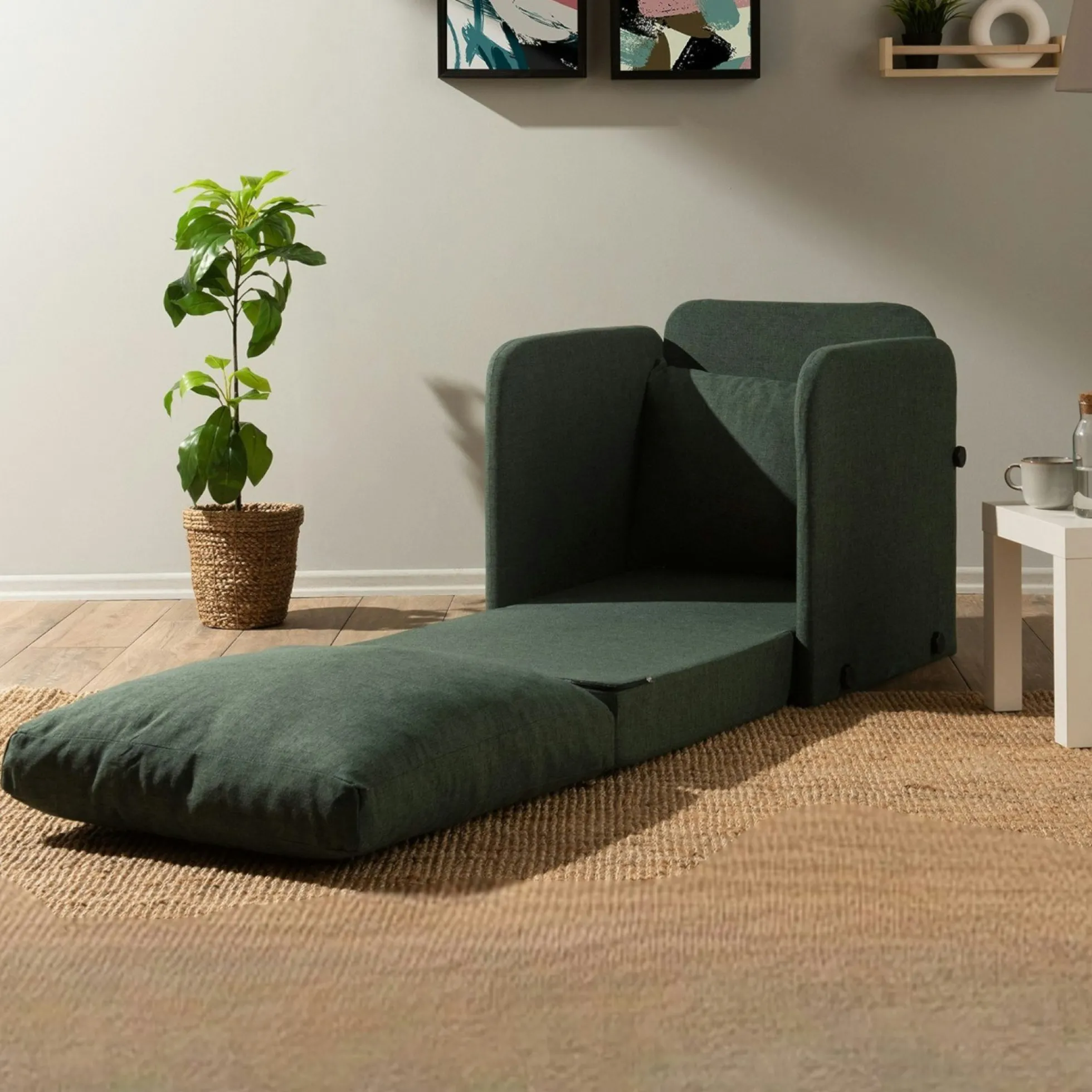 Fauteuil convertible vert foncé lin couchage 200 cm ORURO