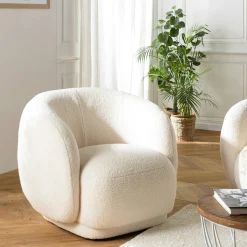 Fauteuil cosy tissu bouclette écru COLOMBUS