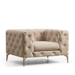 Fauteuil écru en velours capitonné DOVER