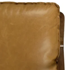 Fauteuil cuir beige et bois dos incliné PRESTON