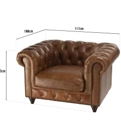 Fauteuil cuir brun Chesterfield 2 roulettes PRESTON