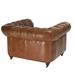 Fauteuil cuir brun Chesterfield 2 roulettes PRESTON