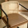 Fauteuil cuir et rotin havane pied luge arrondi (lot de 2) TIM
