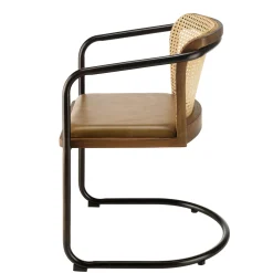 Fauteuil cuir et rotin havane pied luge arrondi (lot de 2) TIM
