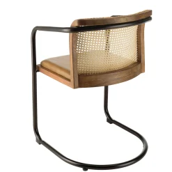Fauteuil cuir et rotin havane pied luge arrondi (lot de 2) TIM