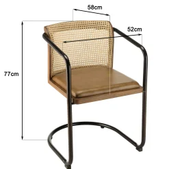 Fauteuil cuir et rotin havane pied luge arrondi (lot de 2) TIM