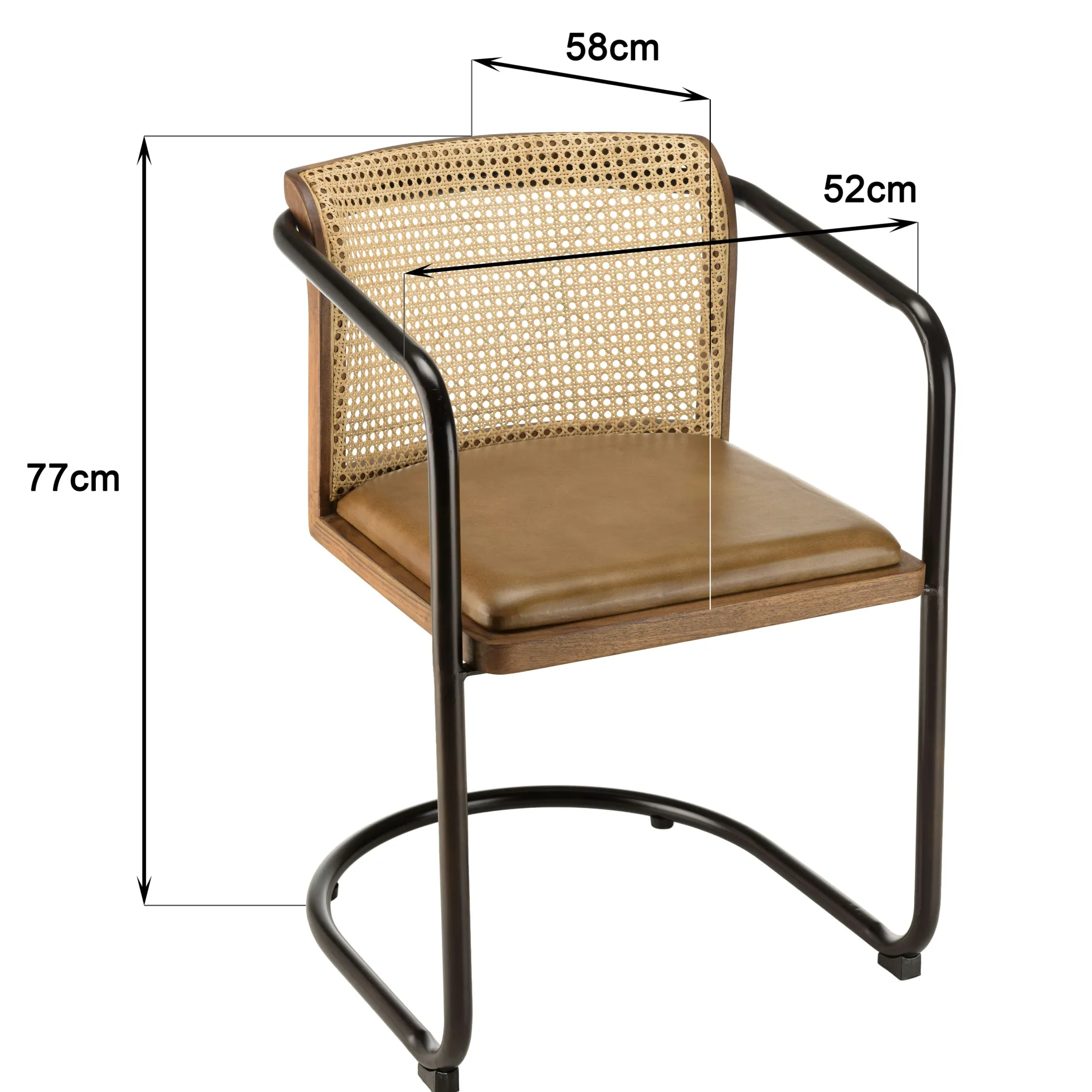 Fauteuil cuir et rotin havane pied luge arrondi (lot de 2) TIM