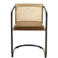 Fauteuil cuir et rotin havane pied luge arrondi (lot de 2) TIM