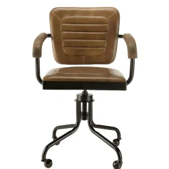 Fauteuil de bureau à roulettes cuir havane et bois TIM