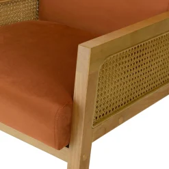 Fauteuil de chambre en cannage et velours rouille TIM