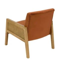Fauteuil de chambre en cannage et velours rouille TIM
