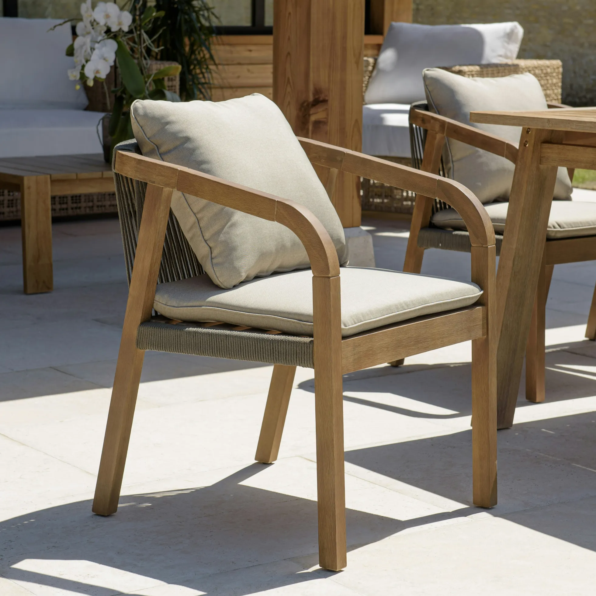 Fauteuil de jardin acacia et cordage vert avec coussins (lot de 2) BAHIA