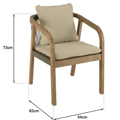 Fauteuil de jardin acacia et cordage vert avec coussins (lot de 2) BAHIA