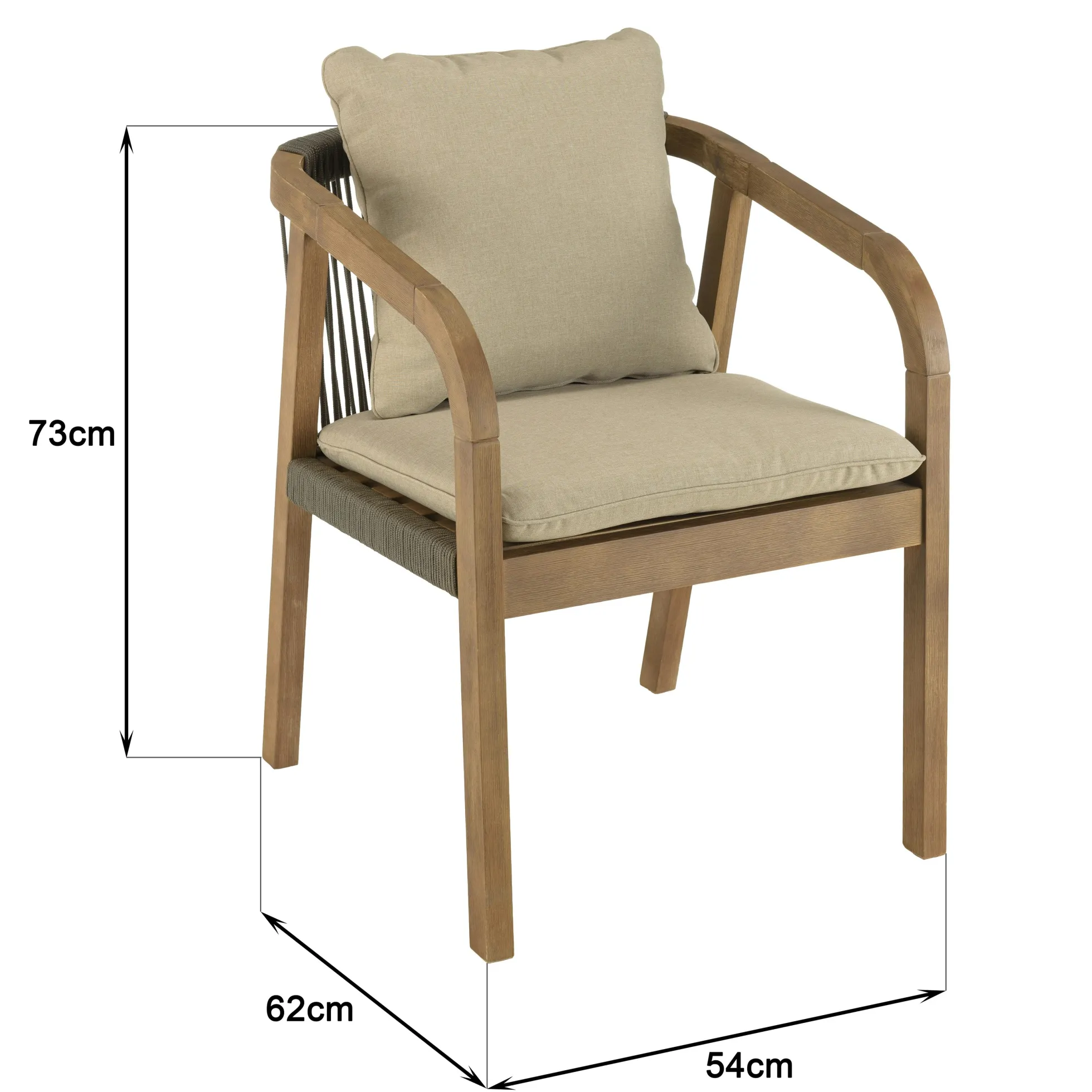 Fauteuil de jardin acacia et cordage vert avec coussins (lot de 2) BAHIA