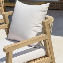 Fauteuil de jardin acacia naturel dossier tressé et coussins (lot de 2) BAHIA