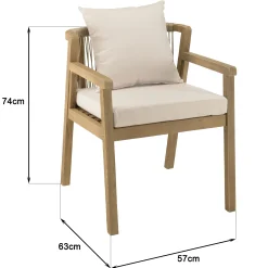 Fauteuil de jardin acacia naturel dossier tressé et coussins (lot de 2) BAHIA