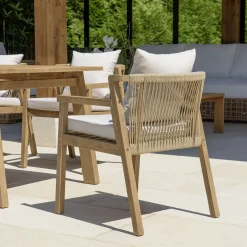 Fauteuil de jardin acacia naturel dossier tressé et coussins (lot de 2) BAHIA