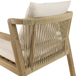 Fauteuil de jardin acacia naturel dossier tressé et coussins (lot de 2) BAHIA