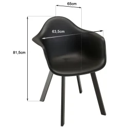Fauteuil de jardin arrondi noir avec accoudoirs (lot de 6) GIJON