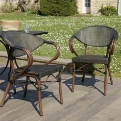 Fauteuil de jardin bistrot acier et textilène marron (lot de 2) GIJON