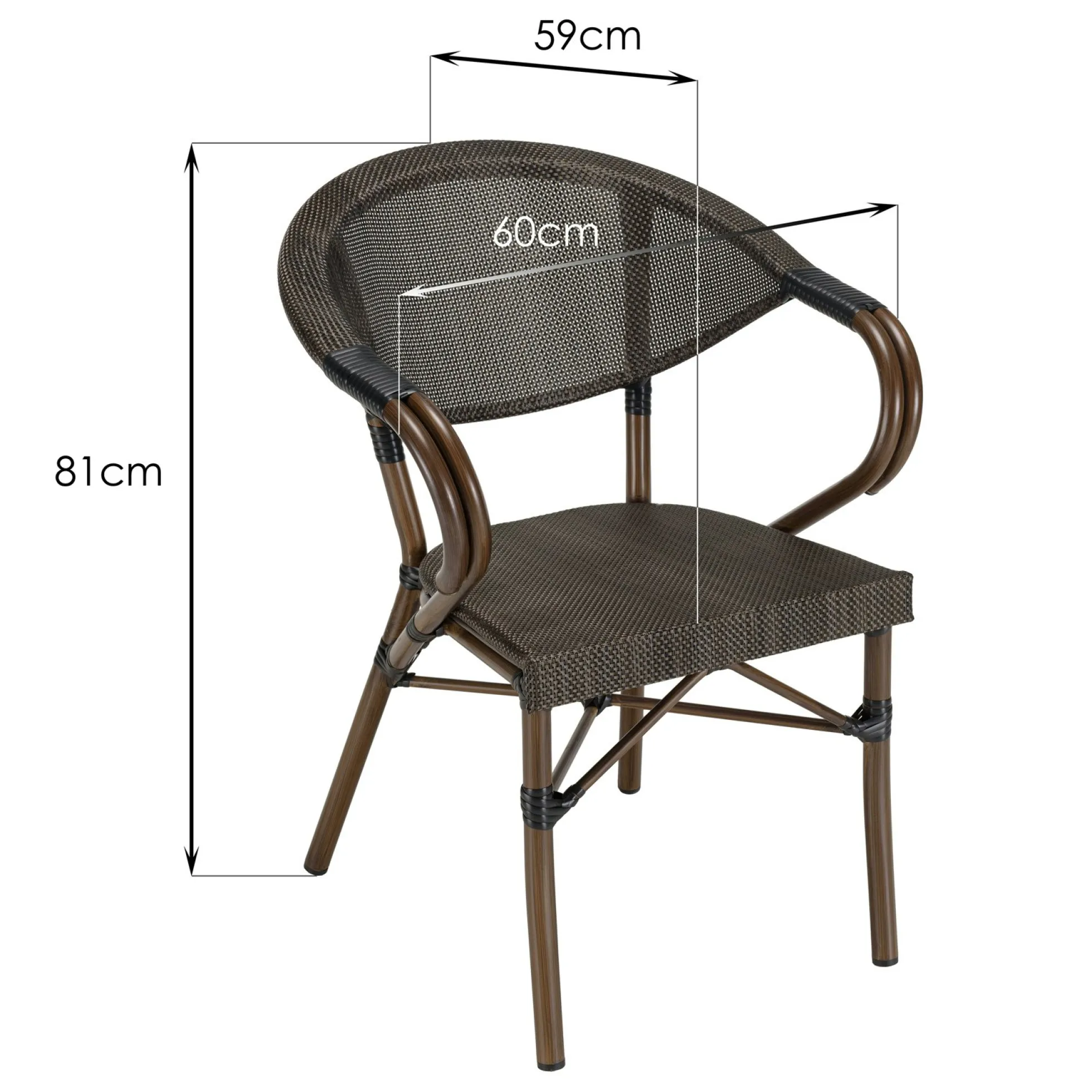 Fauteuil de jardin bistrot acier et textilène marron (lot de 2) GIJON