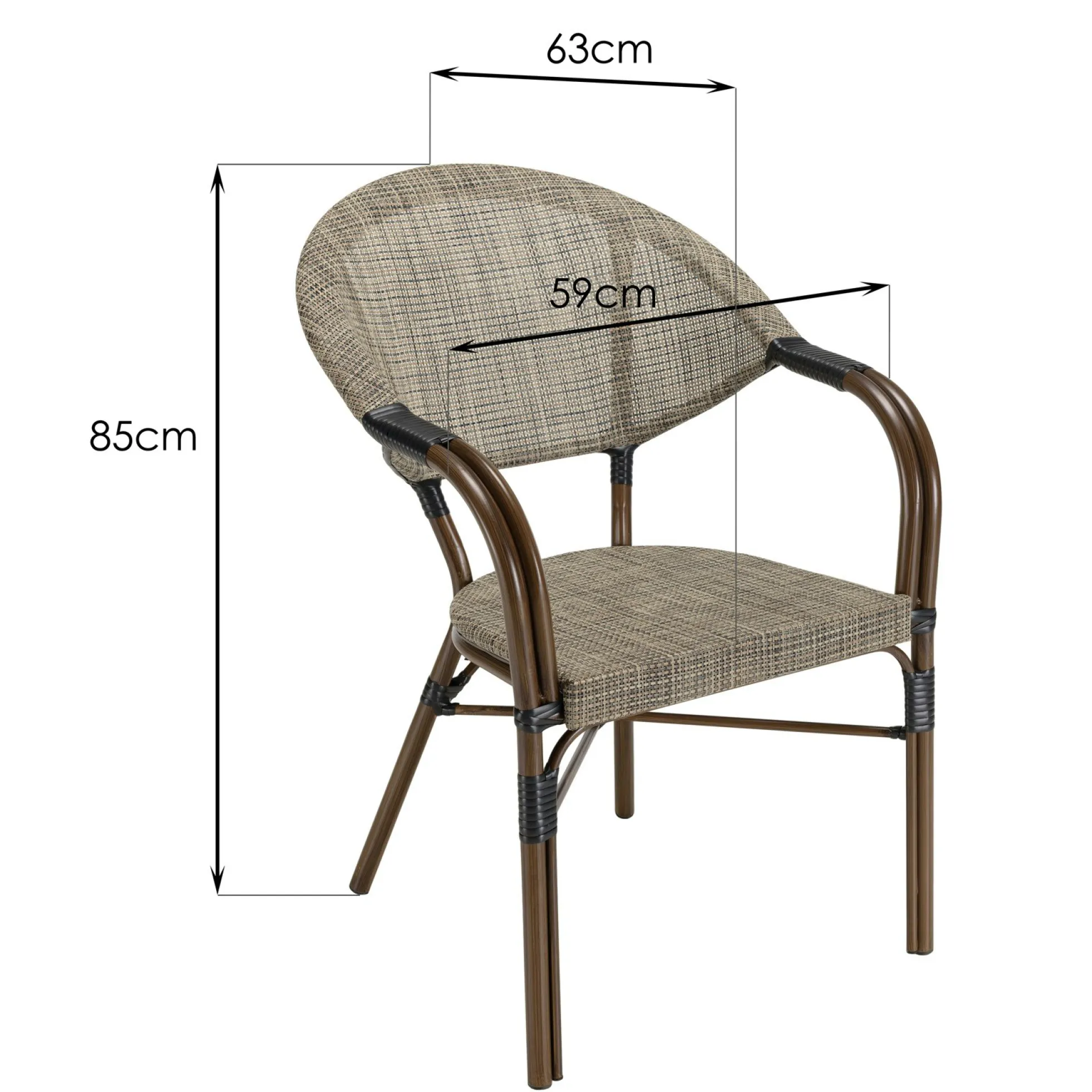 Fauteuil de jardin bistrot acier et tissu taupe (lot de 2) GIJON