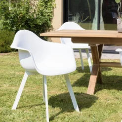 Fauteuil de jardin blanc à dossier rond avec accoudoirs (lot de 6) GIJON