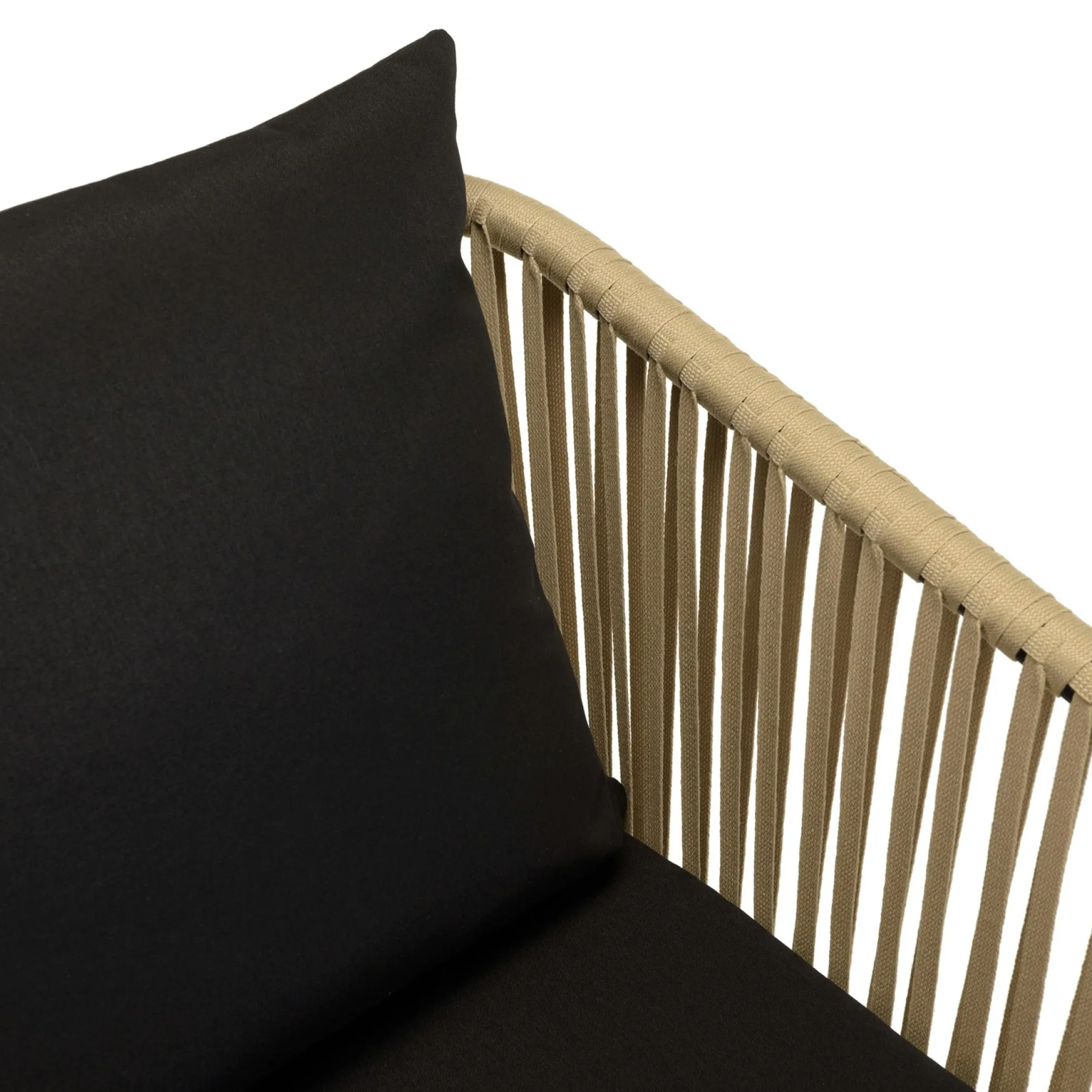 Fauteuil de jardin cordage couleur naturelle 2 coussins noirs (lot de 6) GIJON