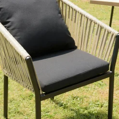 Fauteuil de jardin cordage couleur naturelle 2 coussins noirs (lot de 6) GIJON