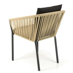 Fauteuil de jardin cordage couleur naturelle 2 coussins noirs (lot de 6) GIJON