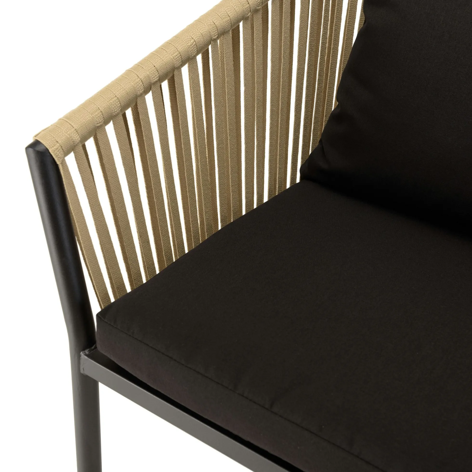 Fauteuil de jardin cordage couleur naturelle 2 coussins noirs (lot de 6) GIJON