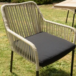 Fauteuil de jardin cordage couleur naturelle 1 coussin noir (lot de 2) GIJON